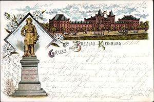 Litho Kleinburg Breslau in Schlesien, Kaserne Leib Kürassier Regiment G. Kurfürst, Denkmal