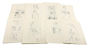 Sketches with autograph annotations: storyboard for "Stage Fright".