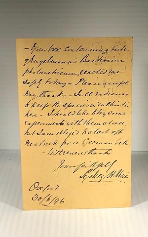 Sydney Howard Vines. Autograph Letter Signed (ALS) (Postcard) to Alfred James Ewart in Leipzig, 3...