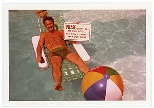 PLEASE DON'T PEE IN THE POOL VINTAGE COLOR SNAPSHOT PHOTO