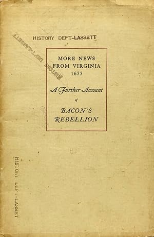 Imagen del vendedor de More News From Virginia: A Further Account of Bacon's Rebellion a la venta por 2nd Hand Books