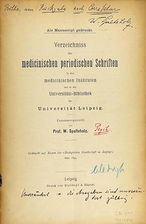 Verzeichniss der medicinischen periodischen Schriften in den medicinischen Instituten und in der ...