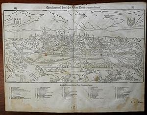 Poitiers Buttiers France 1598 Munster Cosmography wood cut print city view