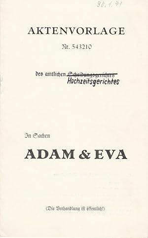 Image du vendeur pour Programmheft Rudi Strahl IN SACHEN ADAM & EVA Premiere 12. Juni 1970 Spielzeit 1969 / 70 mis en vente par Programmhefte24 Schauspiel und Musiktheater der letzten 150 Jahre