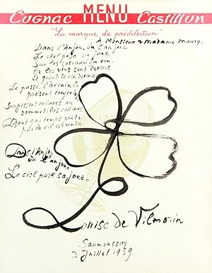 Poème et dessin autographe signé sur le vin d'Anjou