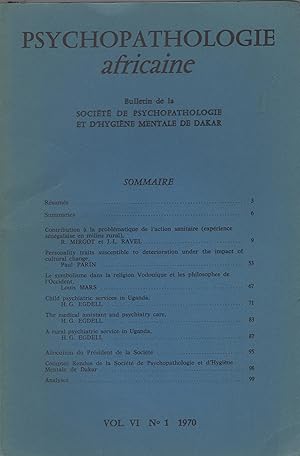 Bild des Verkufers fr Psychopathologie africaine. - Bulletin de la Socit de Psychopathologie et d'Hygine Mentale de Dakar. - Vol. VI zum Verkauf von PRISCA