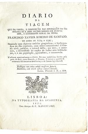 Image du vendeur pour Diario da viagem que em visita, e correio das povoaes da Capitania de S. Joze do Rio Negro fez . no anno de 1774 e 1775 . mis en vente par Richard C. Ramer Old and Rare Books