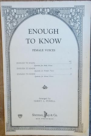 Immagine del venditore per Enough to Know (female voices) venduto da Faith In Print