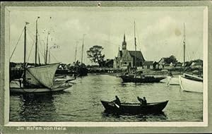 Ansichtskarte / Postkarte Hel Hela Danzig, Hafenpartie mit Kirche und Ruderboot