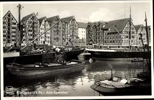 Ansichtskarte / Postkarte Kaliningrad Königsberg Ostpreußen, Alte Speicher, Binnenschiffe