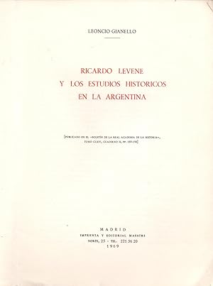 Imagen del vendedor de RICARDO LEVENE Y LOS ESTUDIOS HISTORICOS EN LA ARGENTINA a la venta por Libreria 7 Soles