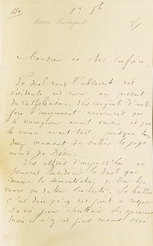 Imagen del vendedor de Letter from Henri de Rochefort-Luay to an unknown recipient a la venta por The Old Mill Bookshop