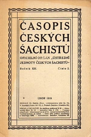 Casopis Ceskych Sachistu Rocnik XIII 1919 Cislo 1-12 (12 Hefte)