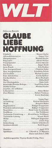 Bild des Verkufers fr Programmheft dn von Horvath GLAUBE LIEBE HOFFNUNG Premiere 7. April 1979 zum Verkauf von Programmhefte24 Schauspiel und Musiktheater der letzten 150 Jahre