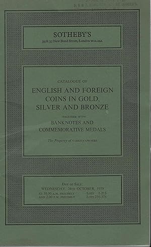 Bild des Verkufers fr Catalogue of Ancient Coins, 24th October 1979 zum Verkauf von Librairie Archaion