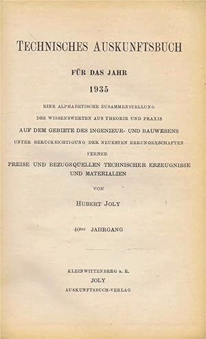 Technisches Auskunftsbuch für das Jahr 1935. Eine alphabetische Zusammenstellung des Wissenswerte...