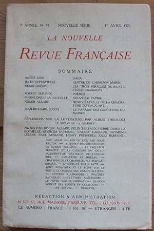 Imagen del vendedor de La Nouvelle Revue Franaise - 7e anne. N79 - Nouvelle Srie - 1e avril 1920. a la venta por Bouquinerie Aurore (SLAM-ILAB)