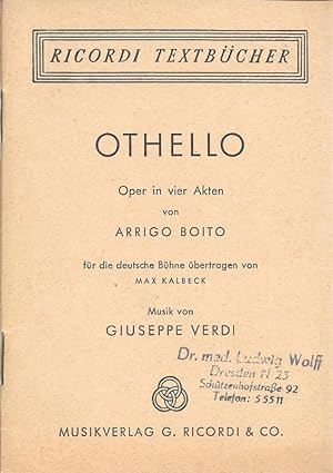 Seller image for Othello - Oper in vier Akten Ricordi Textbcher for sale by Flgel & Sohn GmbH