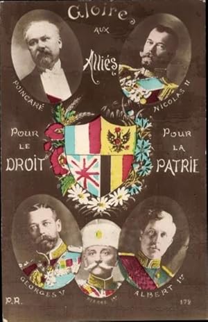 Bild des Verkufers fr Ansichtskarte / Postkarte Entente, Belgien, Serbien, Prsident Poincare, Zar Nikolaus II. Knig Georg V., Peter I, Albert I zum Verkauf von akpool GmbH