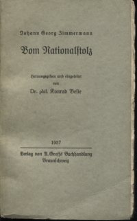 Bild des Verkufers fr Vom Nationalstolz. Die Seltenheiten der Weltliteratur. Herausgegeben und eingeleitet von Konrad Beste. zum Verkauf von Antiquariat Buchseite