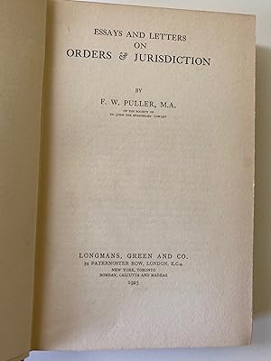 Immagine del venditore per Essays and Letters on Orders and Jurisdiction (First Edition) venduto da M.S.  Books