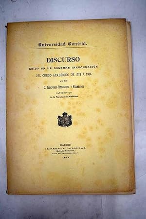 Seller image for Discurso ledo en la solemne inauguracin del curso acadmico de 1913 a 1914 for sale by Alcan Libros