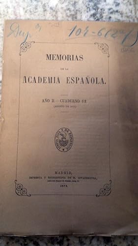 MEMORIAS DE LA ACADEMIA ESPAÑOLA. Año I. Mes de Septiembre. Cuaderno 3. 1870