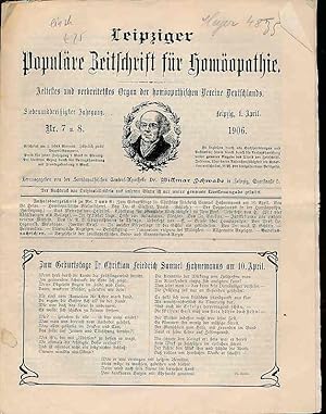 Leipziger populäre Zeitschrift für Homöopathie. 37 Jg., Nr. 7/8 (Doppelheft). Nr. 1-14 und Nr. 17...