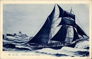 Imagen del vendedor de Ansichtskarte / Postkarte En Mer, Voilier contre Sous Marin, Segelschiff im Kampf gegen ein U-Boot a la venta por akpool GmbH