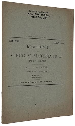 Sur la Dynamique de l'Électron. Offprint from: Rendiconti del Circolo Matematico di Palermo, vol....