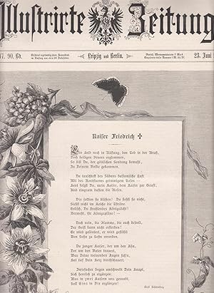 Imagen del vendedor de Gedicht von Ernst Scherenberg, umrahmt mit floraler Bordre, zu seinem Tod am 15. Juni 1888. Titelblatt der Leipziger Illustrierten Zeitschrift. Auf der Rckseite ein Artikel zu seinem Tod. a la venta por Antiquariat Hild