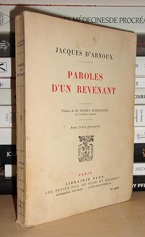 Image du vendeur pour PAROLES D'UN REVENANT : Prface de M. Henry Bordeaux mis en vente par Planet's books