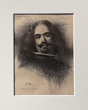 Bild des Verkufers fr Velazques d apres le portrait de l artiste par lui-meme dans Les Menines - (eau-forte / Radierung von M. Leon Bonnat / 1898) zum Verkauf von BuchKunst-Usedom / Kunsthalle