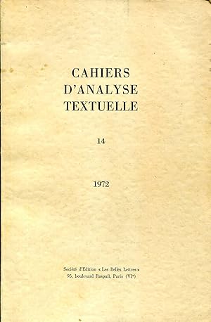 Image du vendeur pour Cahiers d'analyse textuelle, N 14 - 1972 mis en vente par Sylvain Par