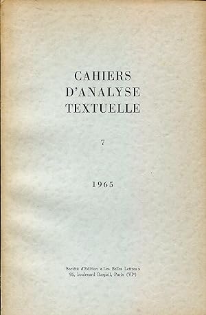 Imagen del vendedor de Cahiers d'analyse textuelle, N 7 - 1965 a la venta por Sylvain Par