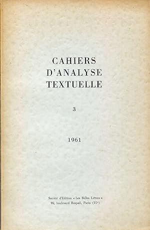 Image du vendeur pour Cahiers d'analyse textuelle, N 3 - 1961 mis en vente par Sylvain Par