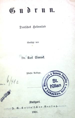Bild des Verkufers fr Gudrun: Deutsches Heldenlied. Das Heldenbuch, Erster Band zum Verkauf von books4less (Versandantiquariat Petra Gros GmbH & Co. KG)