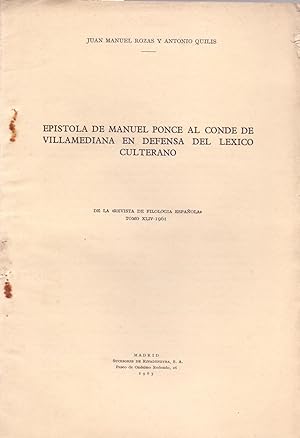 Image du vendeur pour EPISTOLA DE MANUEL PONCE AL CONDE DE VILLAMEDIANA EN DEFENSA DEL LEXICO CULTERANO mis en vente par Libreria 7 Soles