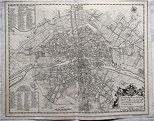 1694, PARIS carte-ancienne- landkarte kupferstich, antiquarian-map-n-de-fer .