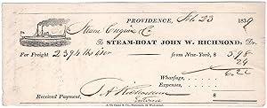 Bill of lading for the Steamship Engine Co., Providence, 1839