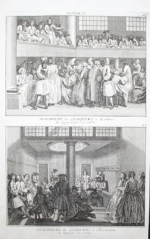 Seller image for Assemblee des Quaquers a Londres A. Zuaquerefse qui preche. / Assemblee des Quaquers a Amsterdam A. Zuaquer qui preche." - Qukertum Quker Quakers London Amsterdam ritual ceremony for sale by Antiquariat Steffen Vlkel GmbH