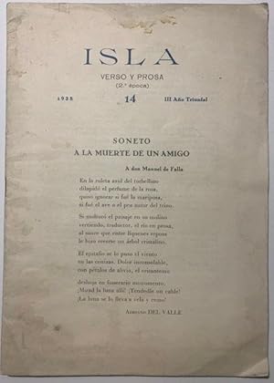 Bild des Verkufers fr Isla. Verso y Prosa (2 poca) No. 14, 1938 zum Verkauf von Largine