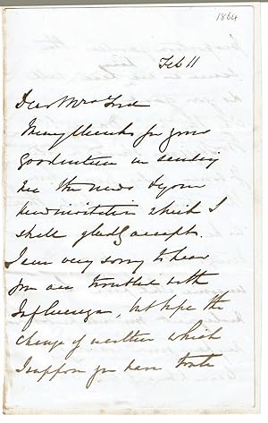 AUTOGRAPH LETTER INCLUDING COMMENTARY ON THE CONTROVERSIAL COLONEL CRAWLEY COURT MARTIAL [1863] S...