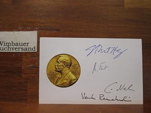 Image du vendeur pour Autographed Card 7 Nobel Prize Winners // Autogramm Autograph signiert signed signee mis en vente par Antiquariat im Kaiserviertel | Wimbauer Buchversand