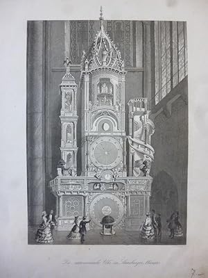 Orig. Stahlstich: Die astronomische Uhr im Strasburger Münster. A. H. Payne.