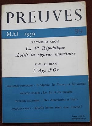 Image du vendeur pour PREUVES - Revue n99 (1959) La V Rpublique, R. Aron, A. Perret. mis en vente par Bouquinerie Spia