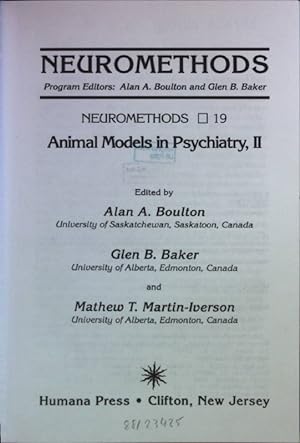 Seller image for Animal Models in Psychiatry, II. Neuromethods Vol. 19; for sale by books4less (Versandantiquariat Petra Gros GmbH & Co. KG)