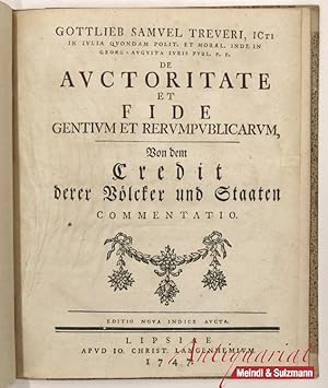 De auctoriate et fide gentium et rerum publicarum, Von dem Credit derer Völcker und Staaten Comme...