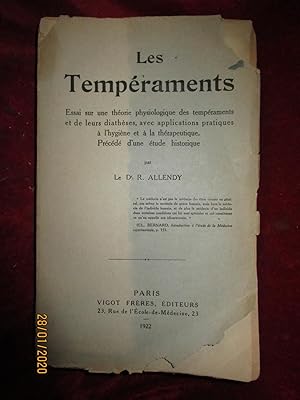Seller image for LES TEMPRAMENTS , ESSAI sur une THORIE PHYSIOLOGIQUE des TEMPRAMENTS et de leurs DIATHESES . for sale by LA FRANCE GALANTE