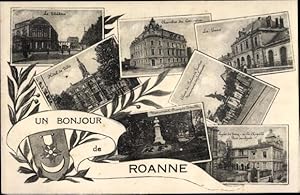 Seller image for Wappen Ansichtskarte / Postkarte Roanne Loire, Theatre, chambre du commerce, gare, hotel de ville for sale by akpool GmbH